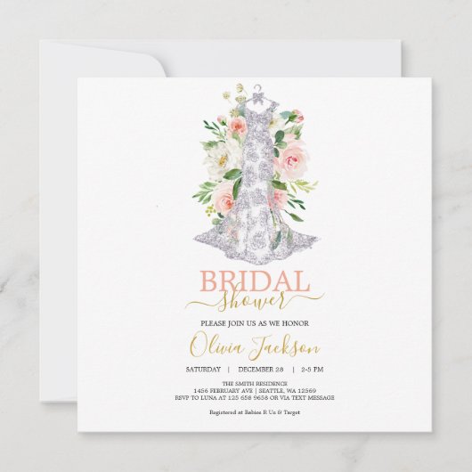 のドレ結婚スのブライダルシャワー招待 招待状 (正面)