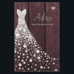 のドレ結婚スエレガントブライダルシャワーアドバイスカード<br><div class="desc">ダークバ結婚ルガンディの納屋の木の背景に白い光沢のあるダイヤモンドのドレスシンプルは、ブライダルシャワーのアドバイスカードを作るエレガント。</div>