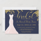 のドレ結婚ス海軍金ゴールドブライダルシャワー招待 招待状 (正面)