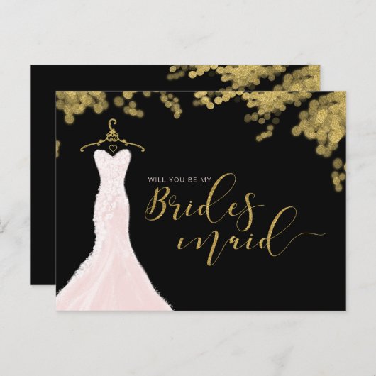 のド結婚レス黒金ゴールドは花嫁になる インビテーションポストカード (正面/裏面)