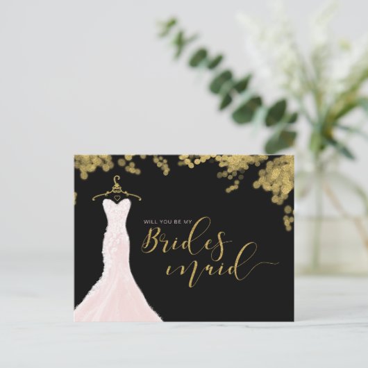 のド結婚レス黒金ゴールドは花嫁になる インビテーションポストカード (スタンド正面)