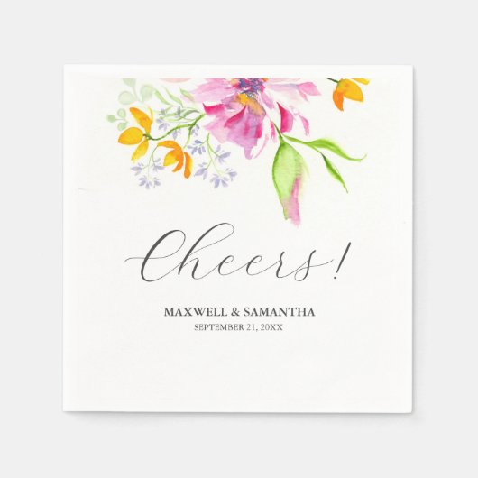 のナプキ結婚ンズボタニカルピンク花模様 スタンダードカクテルナプキン (正面)