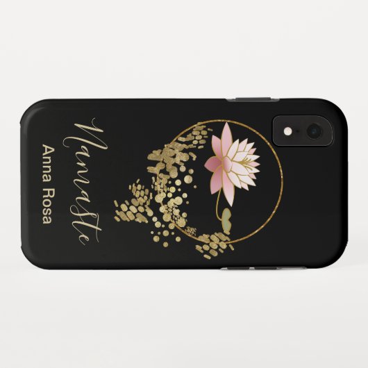 *~*のナマステのガーリーなはす金ゴールドのグリッターの禅の黒 Case-Mate iPhoneケース (裏面(横))