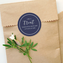 のネイビ結婚ーブルーの書道シンプルスクリプトトリート ラウンドシール