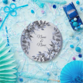 のネイビ結婚ーブルーフローラシルバーグレーパーティーエレガント ペーパープレート (パーティー)