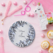 のネイビ結婚ーブルーフローラシルバーグレーパーティーエレガント ペーパープレート (パーティー)
