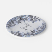 のネイビ結婚ーブルーフローラシルバーグレーパーティーエレガント ペーパープレート (アングル)