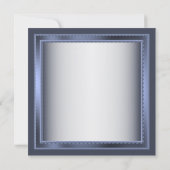 のネイビ結婚ーブルーフローラフレームシルバエレガント セーブザデート (裏面)