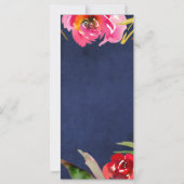 のネイビ結婚ーブルーフローラ水彩色プログラムカード (裏面)