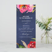 のネイビ結婚ーブルーフローラ水彩色プログラムカード (スタンド正面)