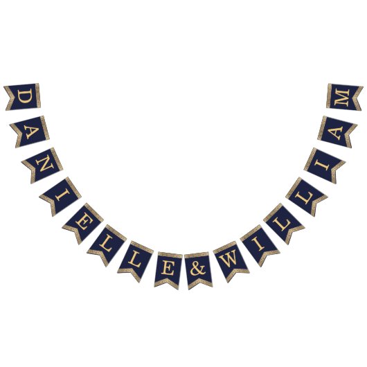 のネイビ結婚ーブルー金ゴールド名ヴィンテージバラ エレガント バンティングフラッグ (全)