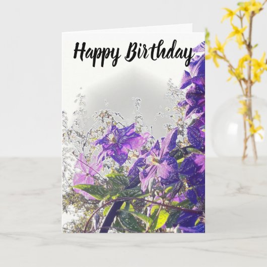 *~*のハッピーバースデーのクレマチスの花はカスタマイズ カード (黄色い花)