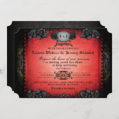 のハロウィンレッド&ブラックゴシックと一緒結婚に 招待状 (正面/裏面)