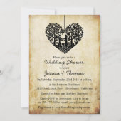 のハートぶら下がったツリーのヴィンテージ結婚式シャワー 招待状 (正面)