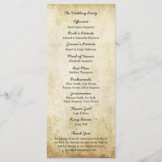 のハートぶら下がったツリーのヴィンテージ結婚式プログラム プログラム (裏面)