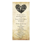 のハートぶら下がったツリーのヴィンテージ結婚式プログラム ラックカード (正面)