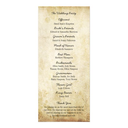 のハートぶら下がったツリーのヴィンテージ結婚式プログラム ラックカード (裏面)