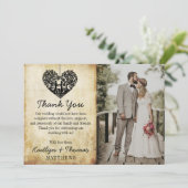 のハートぶら下がったツリーヴィンテージウェディングコレクション サンキューカード (スタンド正面)