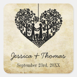 のハートぶら下がったツリーヴィンテージウェディングコレクション スクエアシール