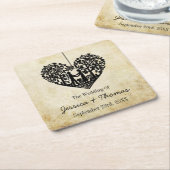 のハートぶら下がったツリーヴィンテージウェディングコレクション スクエアペーパーコースター (アングル)