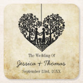 のハートぶら下がったツリーヴィンテージウェディングコレクション スクエアペーパーコースター (正面)