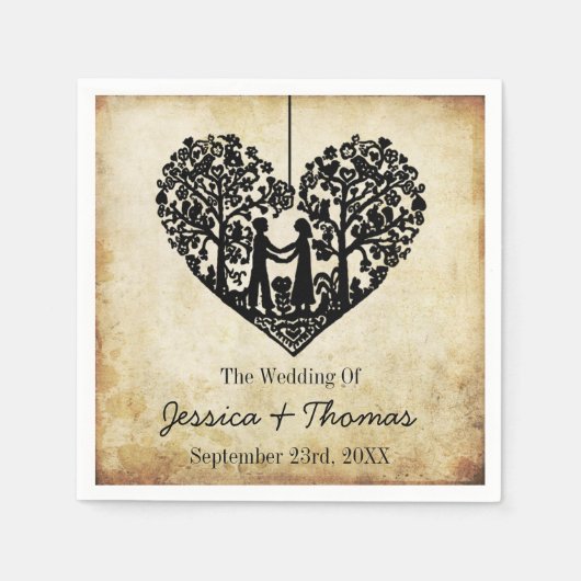 のハートぶら下がったツリーヴィンテージウェディングコレクション スタンダードカクテルナプキン (正面)