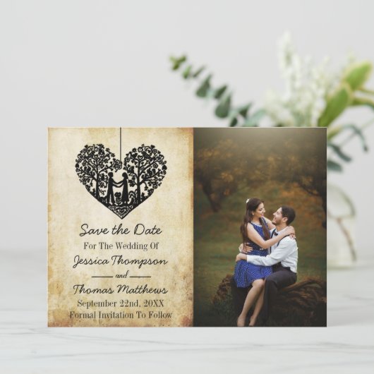 のハートぶら下がったツリーヴィンテージウェディングコレクション セーブザデート (スタンド正面)