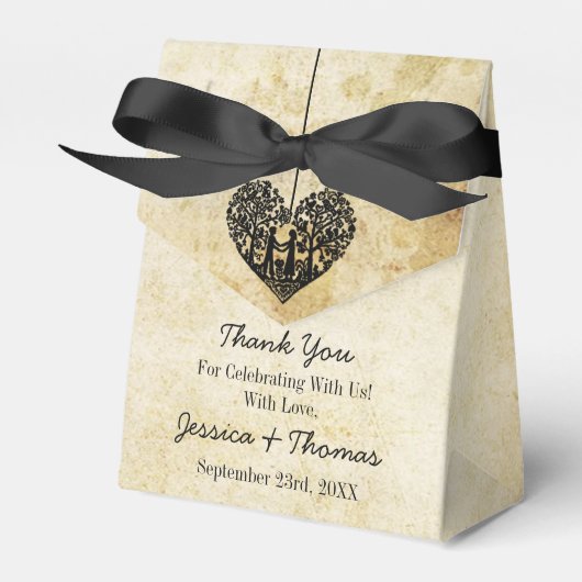 のハートぶら下がったツリーヴィンテージウェディングコレクション フェイバーボックス (正面サイド)