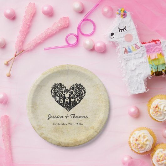 のハートぶら下がったツリーヴィンテージウェディングコレクション ペーパープレート (パーティー)
