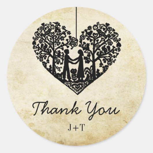 のハートぶら下がったツリーヴィンテージウェディングコレクション ラウンドシール (正面)
