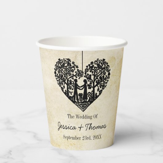のハートぶら下がったツリーヴィンテージウェディングコレクション 紙コップ (裏面)
