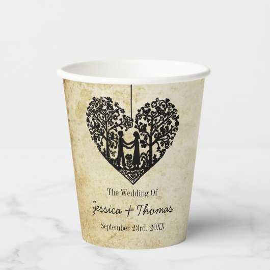 のハートぶら下がったツリーヴィンテージウェディングコレクション 紙コップ (正面)
