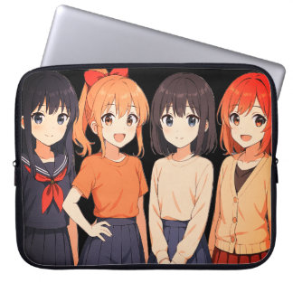 のバックトゥスクールに着飾った4人のアニメ少女 ラップトップスリーブ