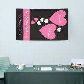 のバック結婚/フォトブースブラック&ピンクハート 横断幕 (トレードショー)