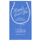 のバッグ結婚は青い白いレースの後ずっと幸せに スモールペーパーバッグ (裏面)