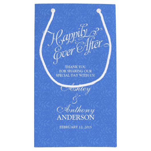 のバッグ結婚は青い白いレースの後ずっと幸せに スモールペーパーバッグ (裏面)