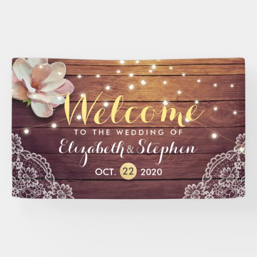 のバナ結婚ーフローラストリングライトウッドレースデコール 横断幕 (横)