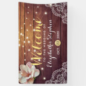 のバナ結婚ーフローラストリングライトウッドレースデコール 横断幕 (縦)