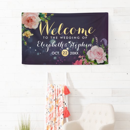 のバナ結婚ーフローラパープルスパークルストリングライト 横断幕 (インサイチュ)