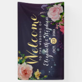 のバナ結婚ーフローラパープルスパークルストリングライト 横断幕 (縦)