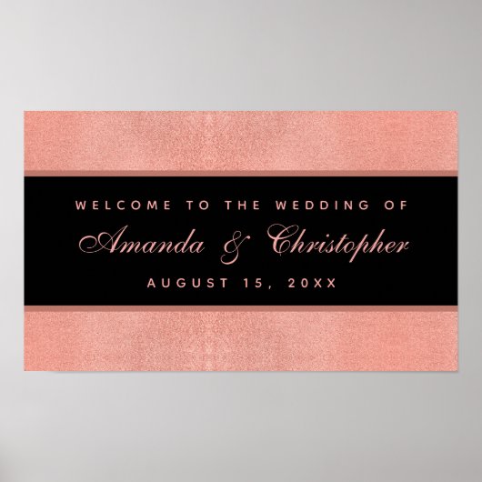 のバラ結婚金ゴールドブラックピンクスクリプトウェルカムサイン ポスター (正面)