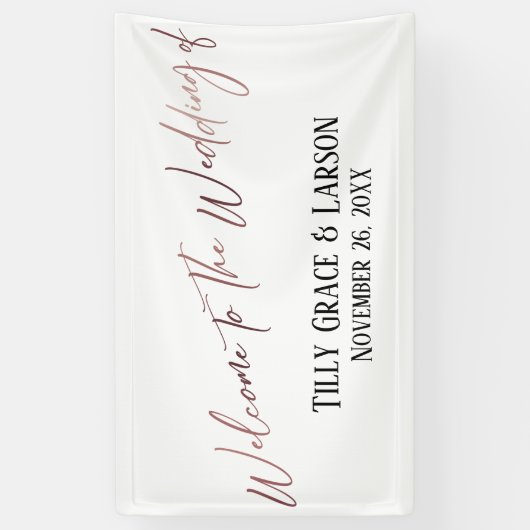 のバラ結婚金ゴールド手書き入力へようこそ 横断幕 (縦)