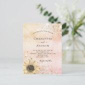 のバラ結婚金ゴールド素朴なヒマワリグリッターダスト インビテーションポストカード (スタンド正面)