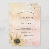 のバラ結婚金ゴールド素朴なヒマワリグリッターダスト 招待状 (正面/裏面)