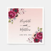 のバラ結婚金ゴールド赤面ピンク花模様ブルゴーニュ スタンダードカクテルナプキン (正面)