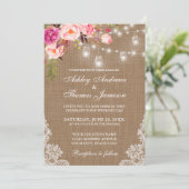 のバ素朴ーラップ結婚ライツジャースレースピンクフローラ 招待状 (スタンド正面)