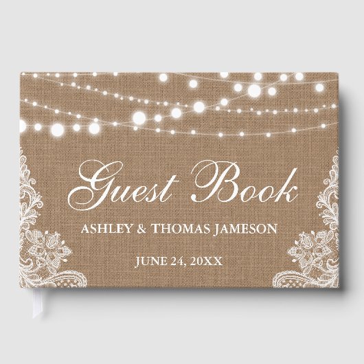 のバ素朴ー結婚ラップのストリングはレースをライト ゲストブック (正面)