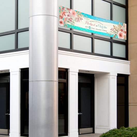 のバ結婚ナーピエレガントンクフローラティール（緑がかった色）金ゴールドドット 横断幕 (ビルの外側)