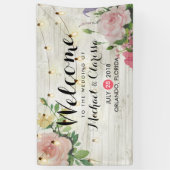 のバ結婚ナーフラワー&ストリングライト素朴ウッド 横断幕 (縦)