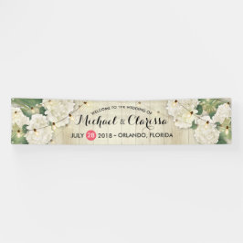 のバ結婚ナーフラワー&ストリングライト素朴ウッド 横断幕